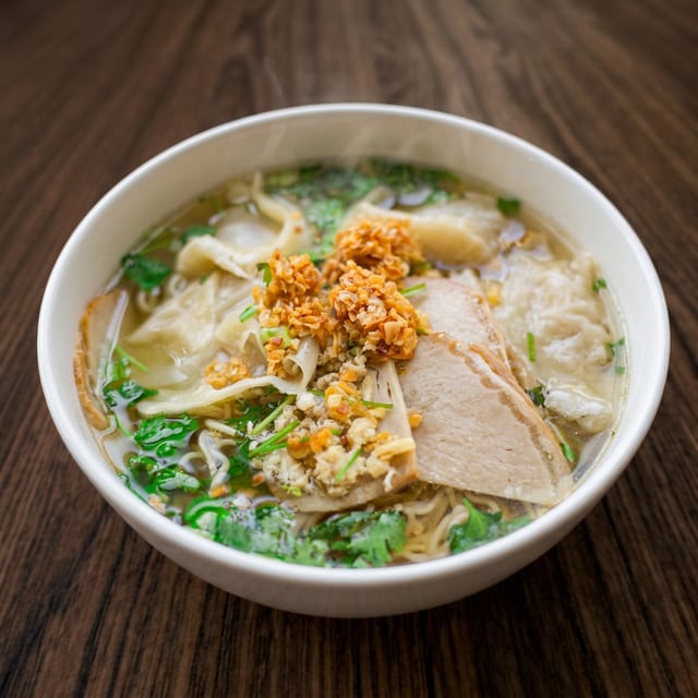 Wonton Soup with Egg Noodles.